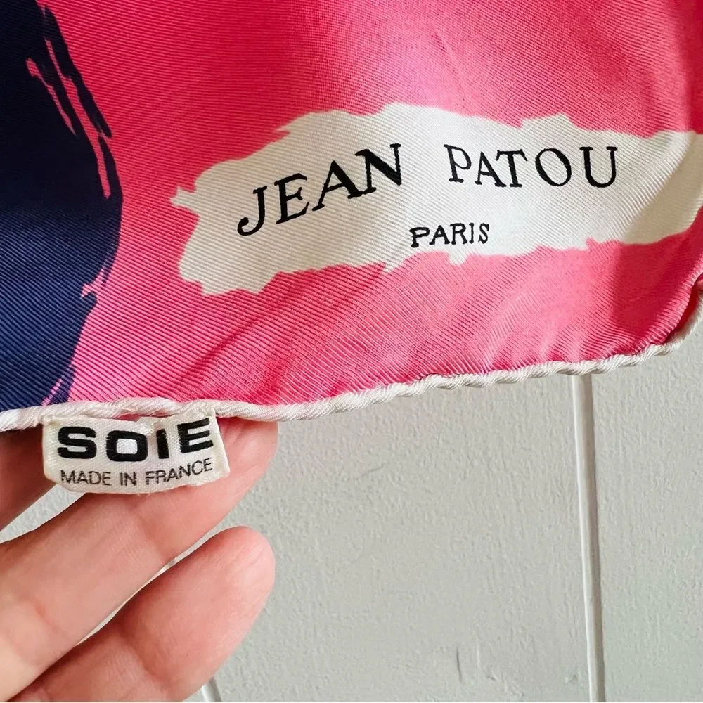 Vintage Jean Patou Womens Scarf Silk Watercolor Abstract Pink Multi